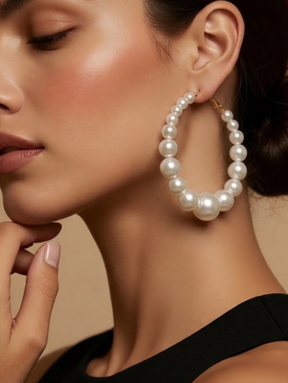 NWT Large Hoop Pearl Earrings.